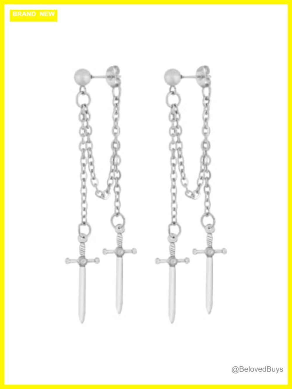 Sacina Silver-tone Sword Dangle Earrings Gothic Emo Punk Grunge Drop Chain